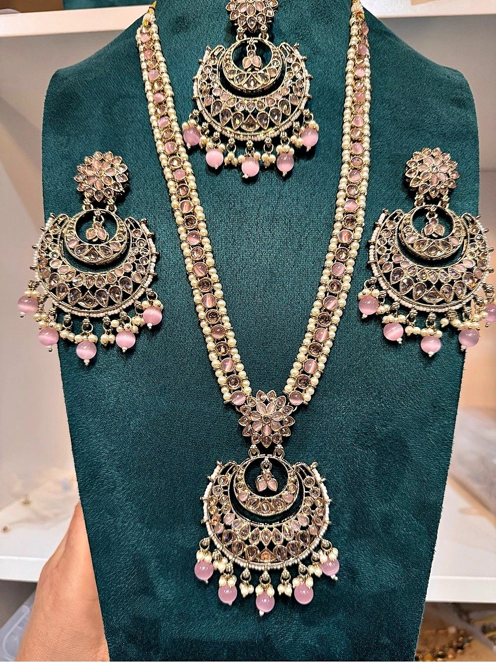 Gold tone & Pink Statement Necklace Set